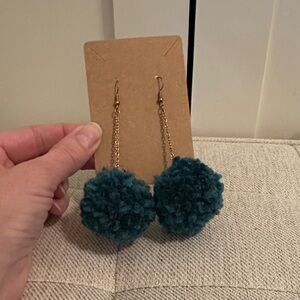 Hand Crafted Teal Pom Pom Earrings